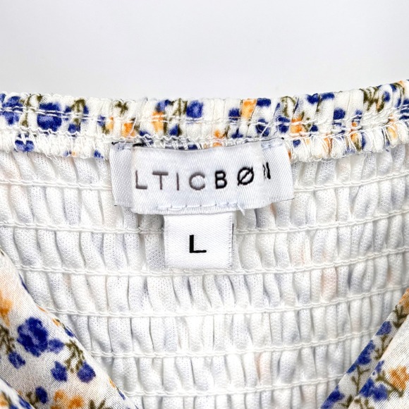 Baltic Born Emiliana Floral Maxi Dress Sz L Twist Front White Blue Yellow Flowy - Picture 3 of 13